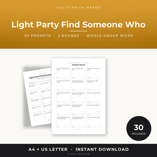 Light Party Find Someone Who Printable