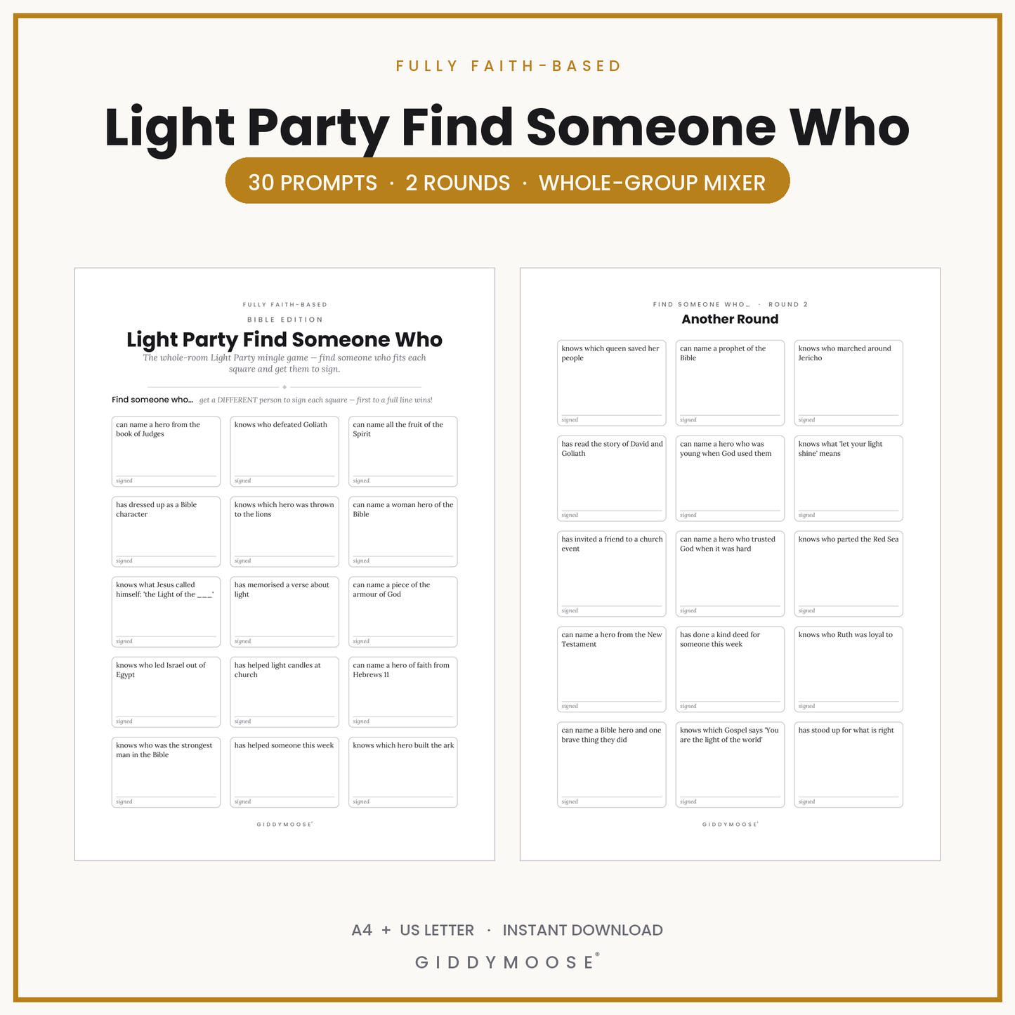 Light Party Find Someone Who Printable