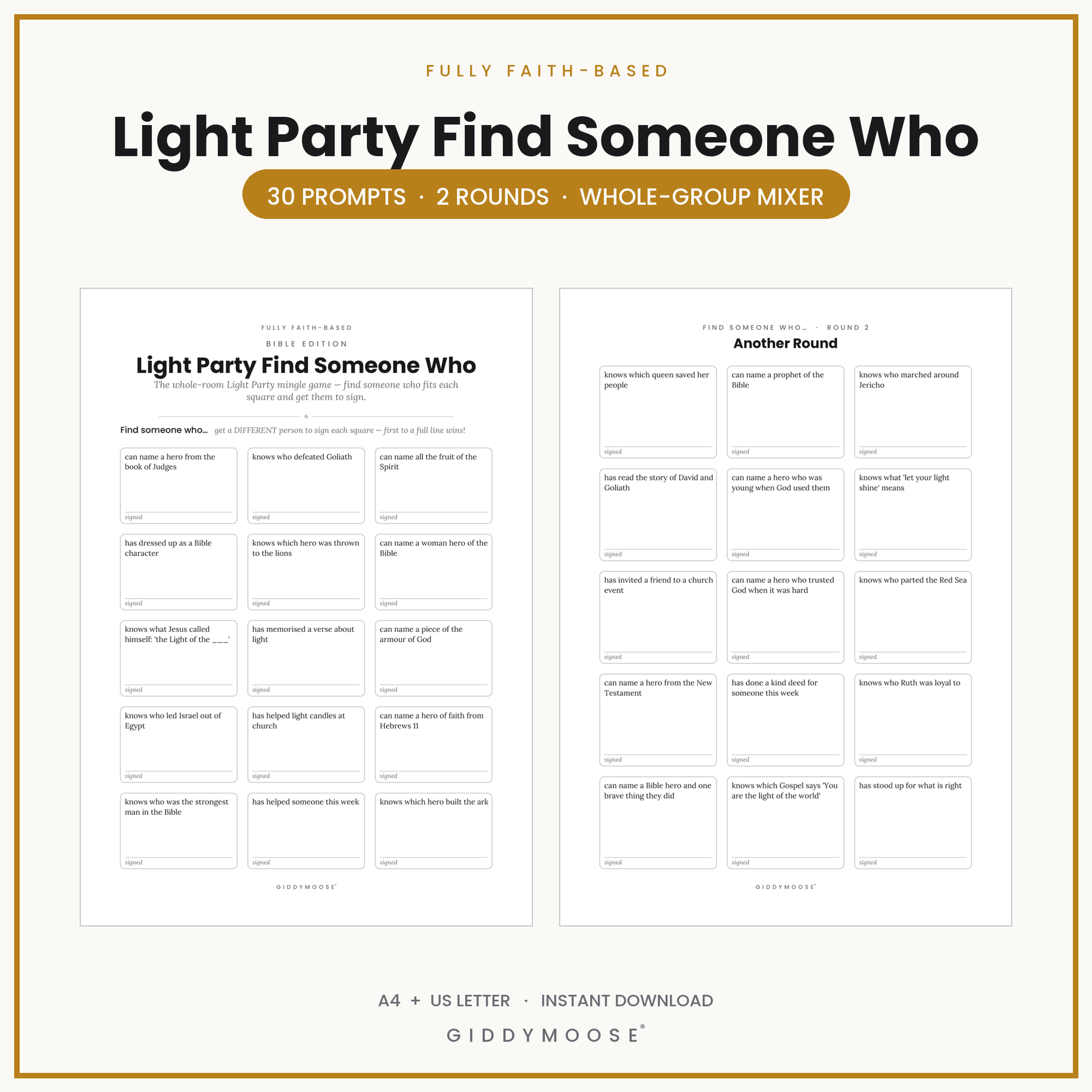 Light Party Find Someone Who Printable