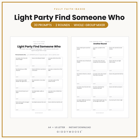 Light Party Find Someone Who Printable
