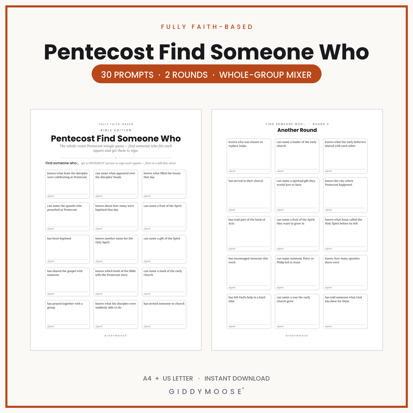 Pentecost Find Someone Who Printable