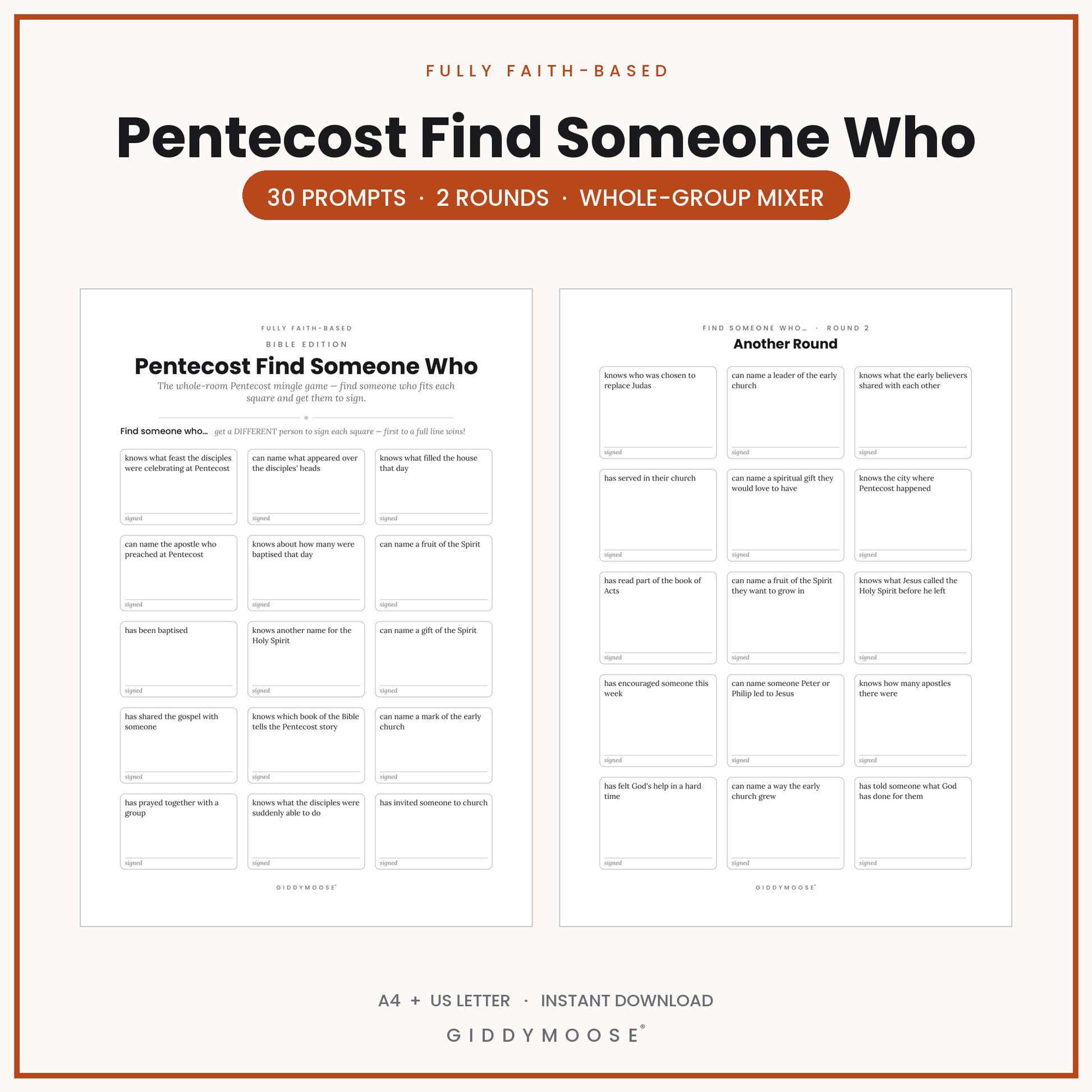 Pentecost Find Someone Who Printable