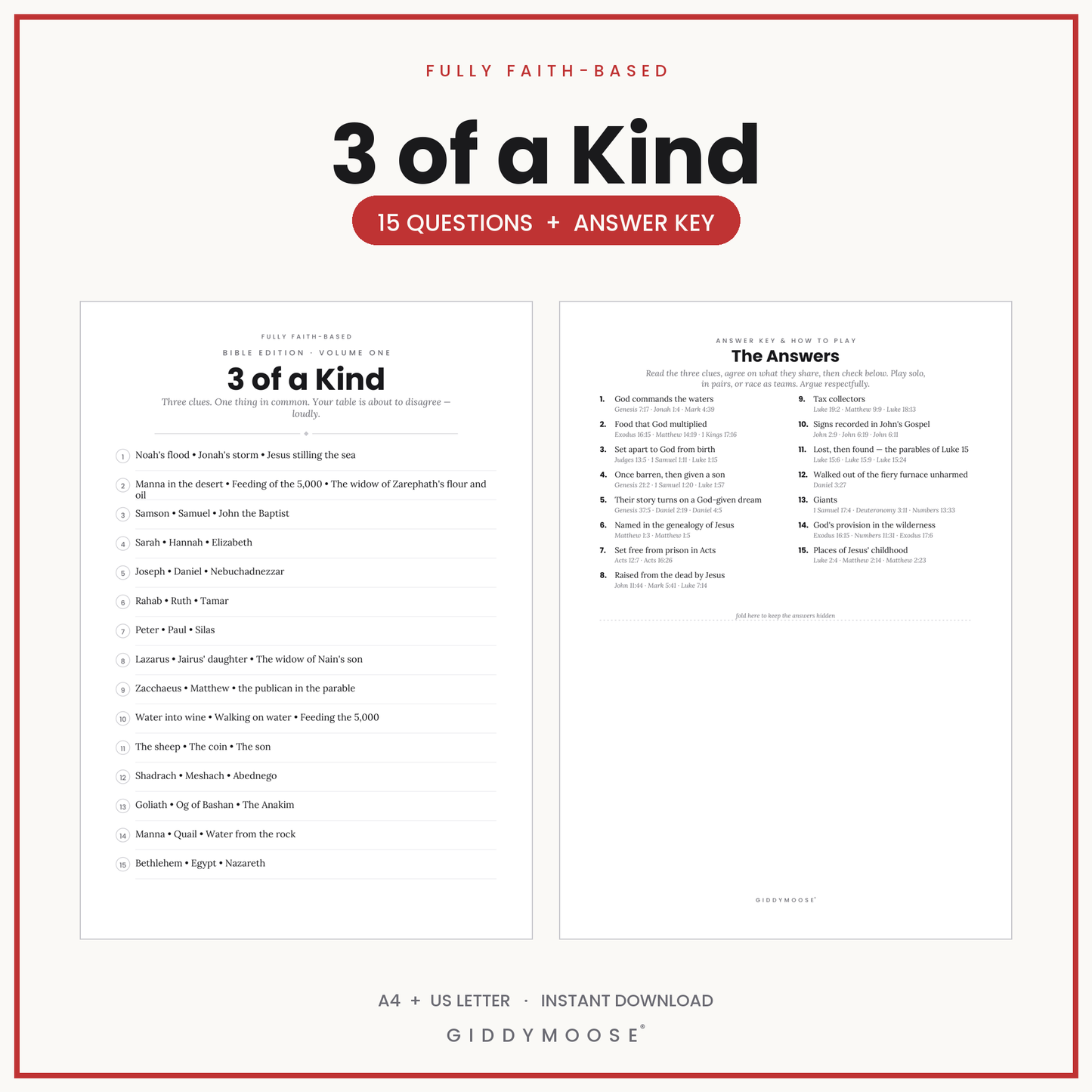 3 of a Kind Bible Game Printable