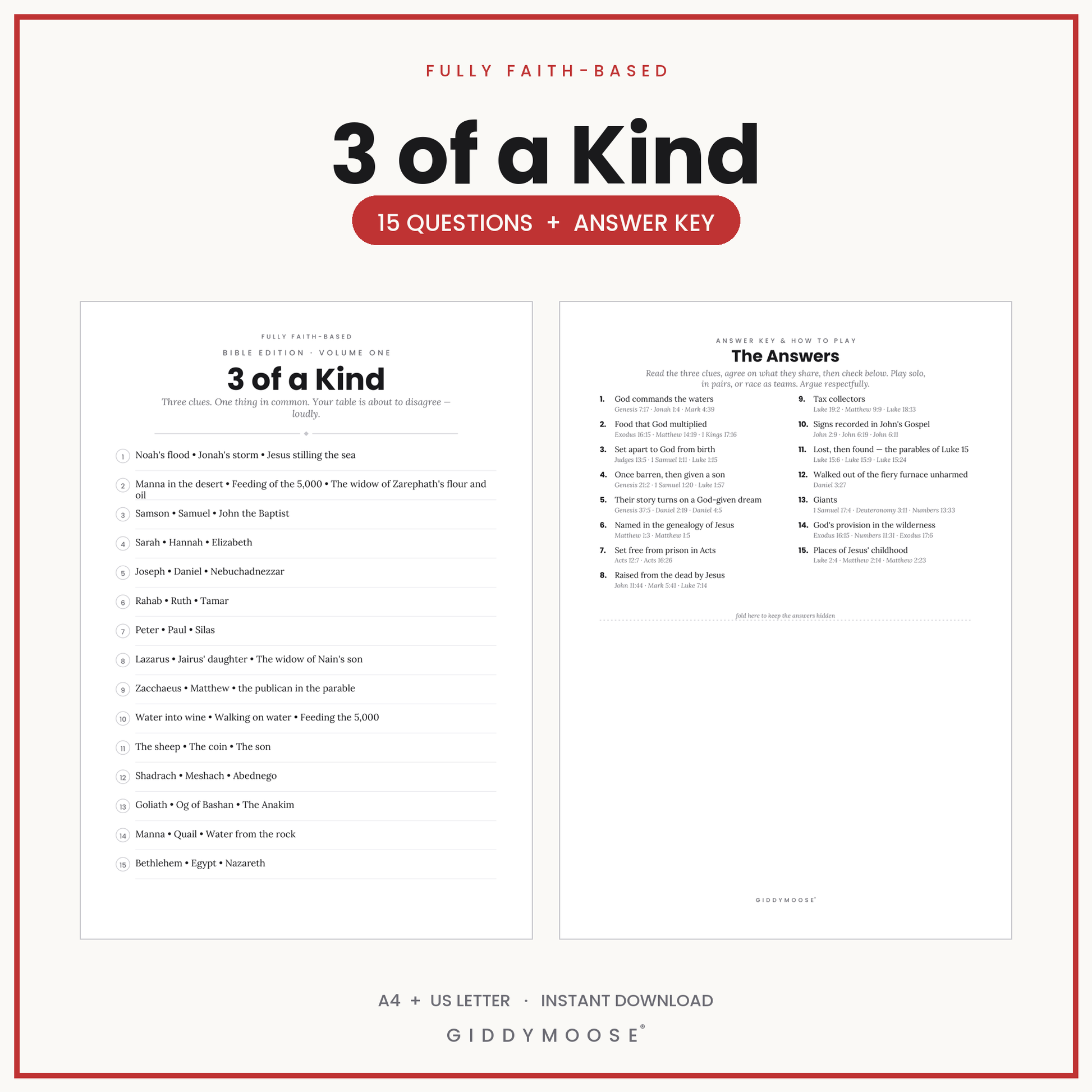 3 of a Kind Bible Game Printable