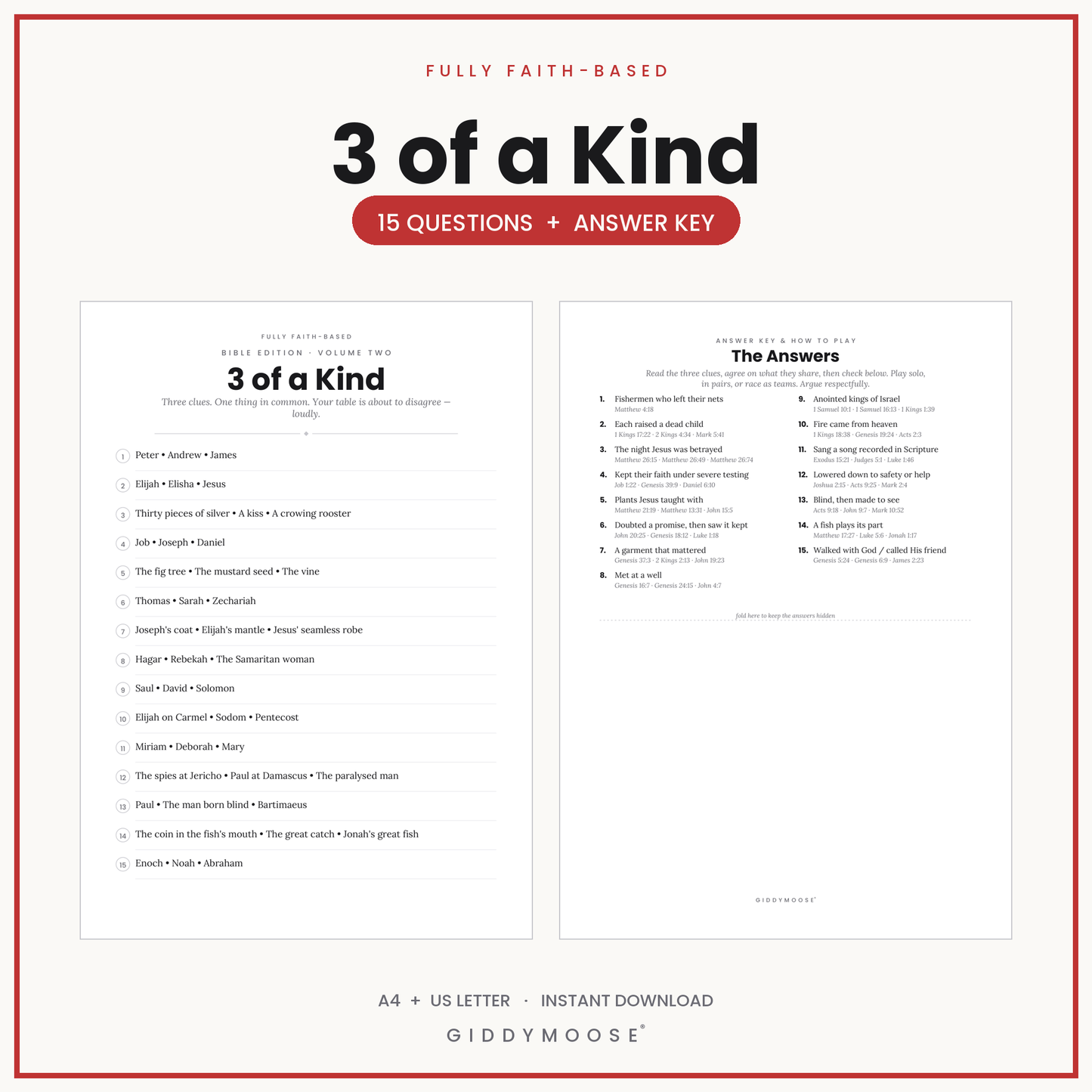 3 of a Kind Bible Game Printable