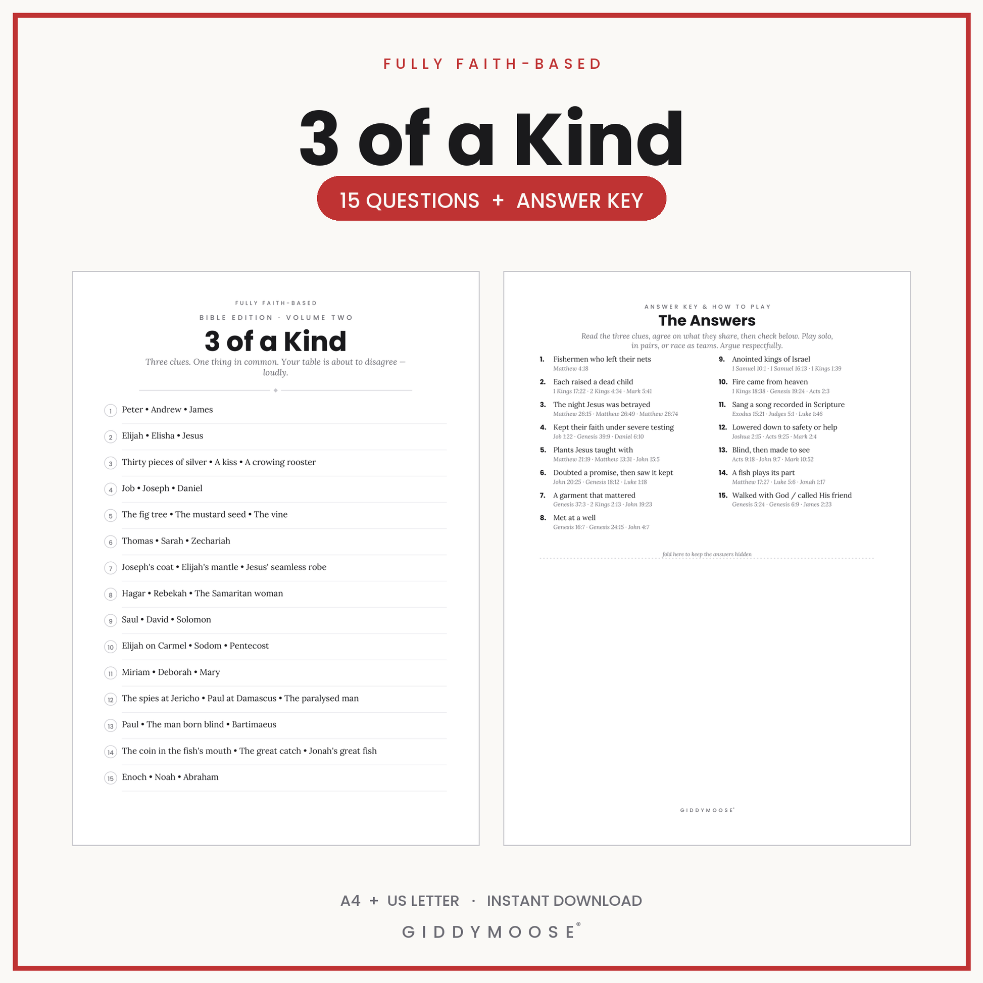 3 of a Kind Bible Game Printable
