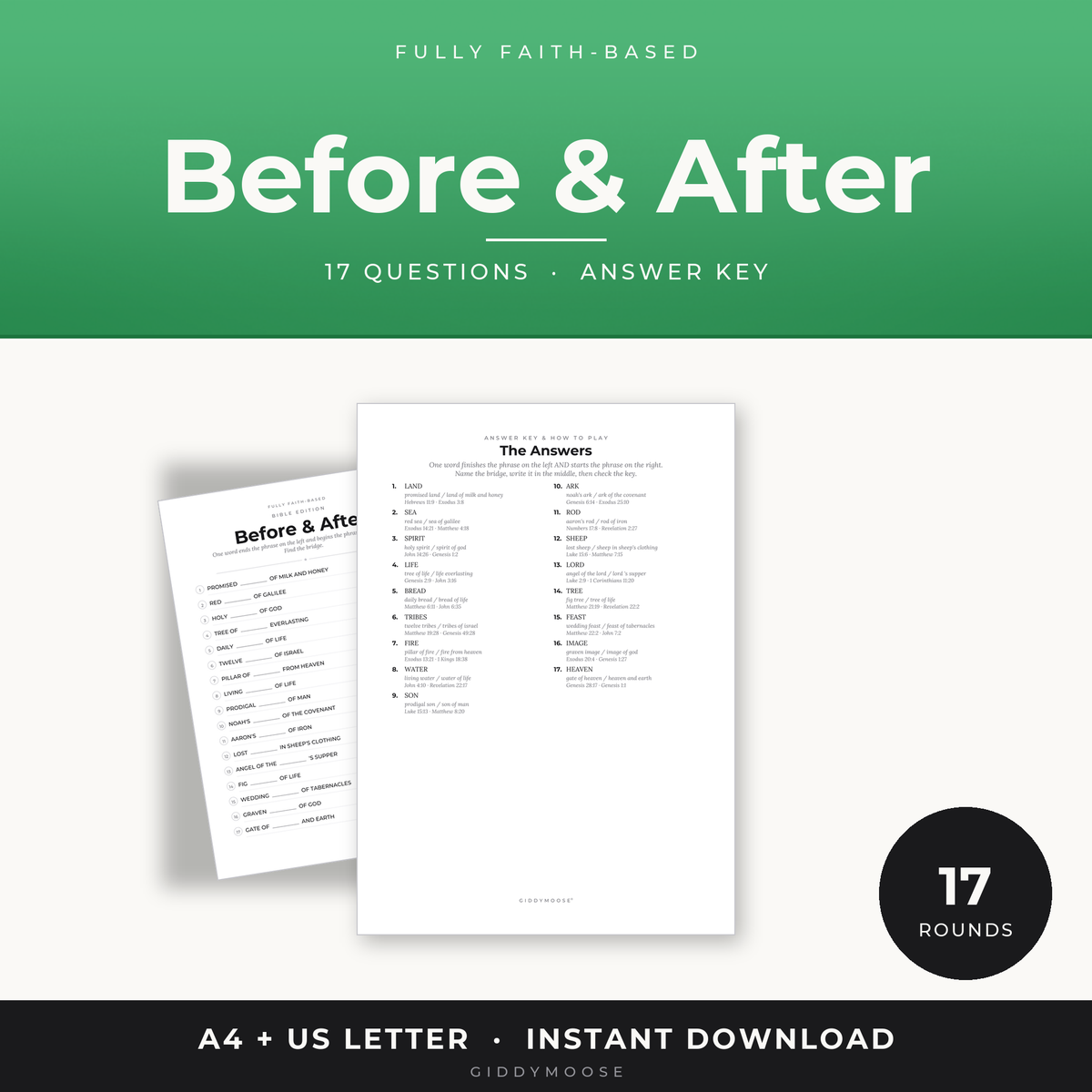 Bible Before and After Word Game Printable