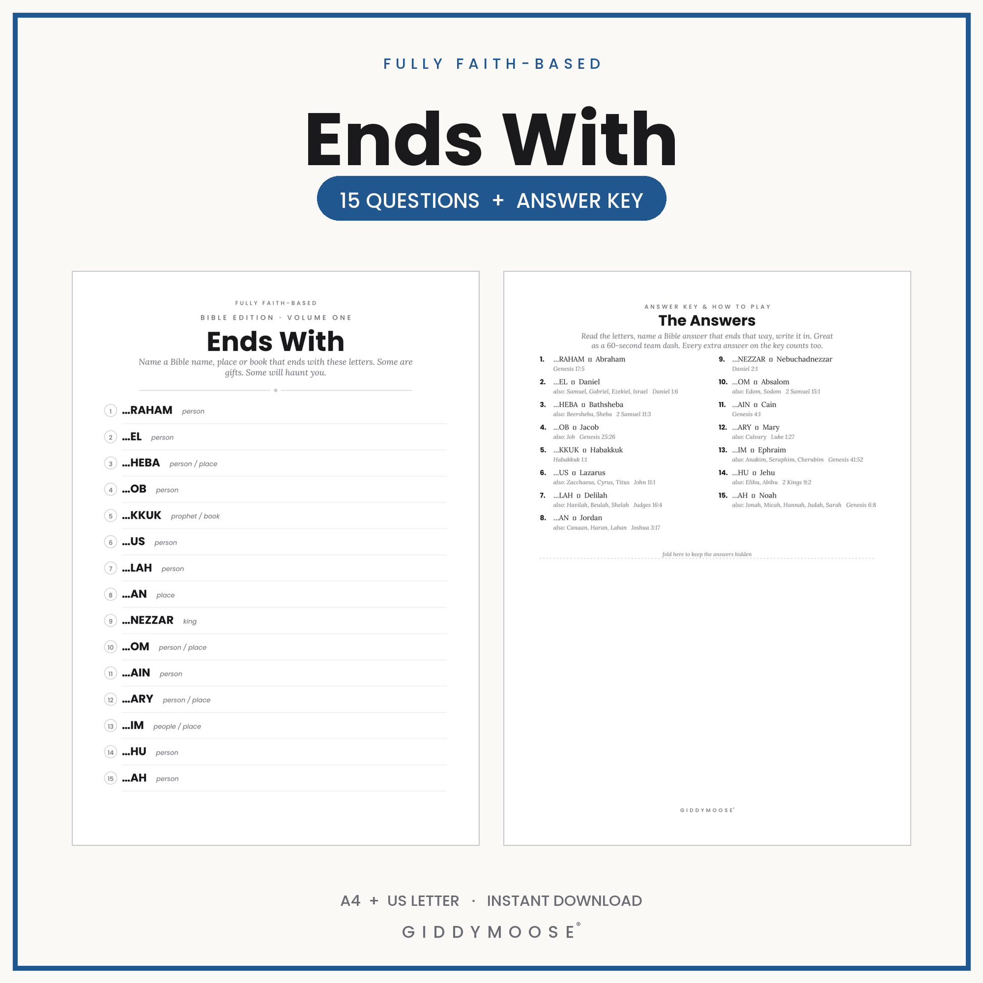 Bible Ends With Word Game Printable