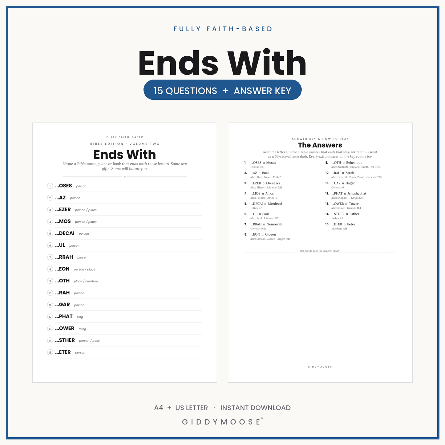 Bible Ends With Word Game Printable