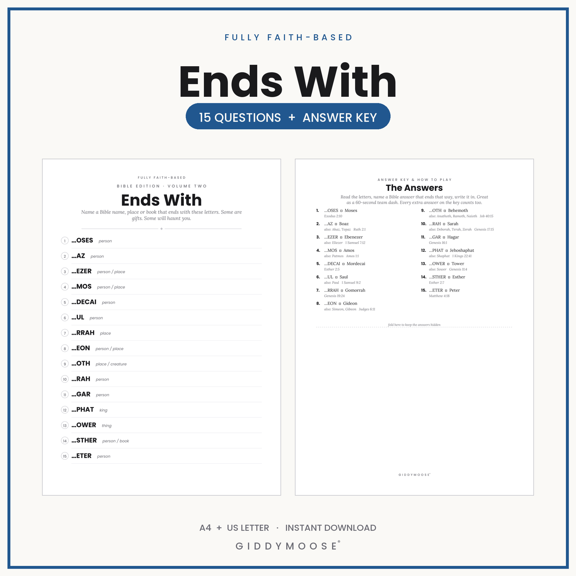 Bible Ends With Word Game Printable