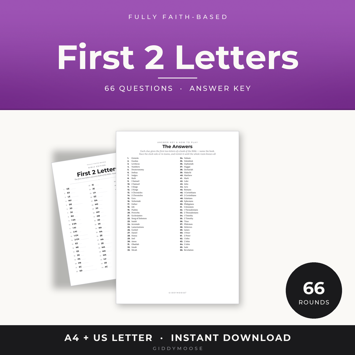 Books of the Bible First 2 Letters Game Printable