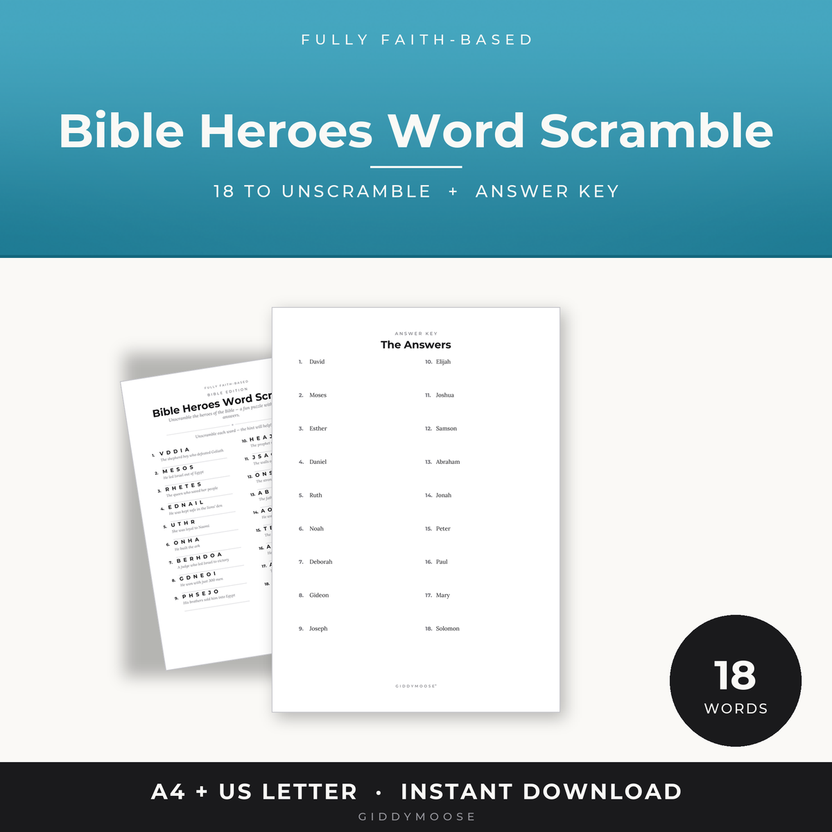 Bible Heroes Word Scramble Printable