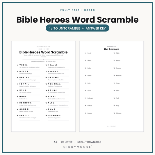 Bible Heroes Word Scramble Printable