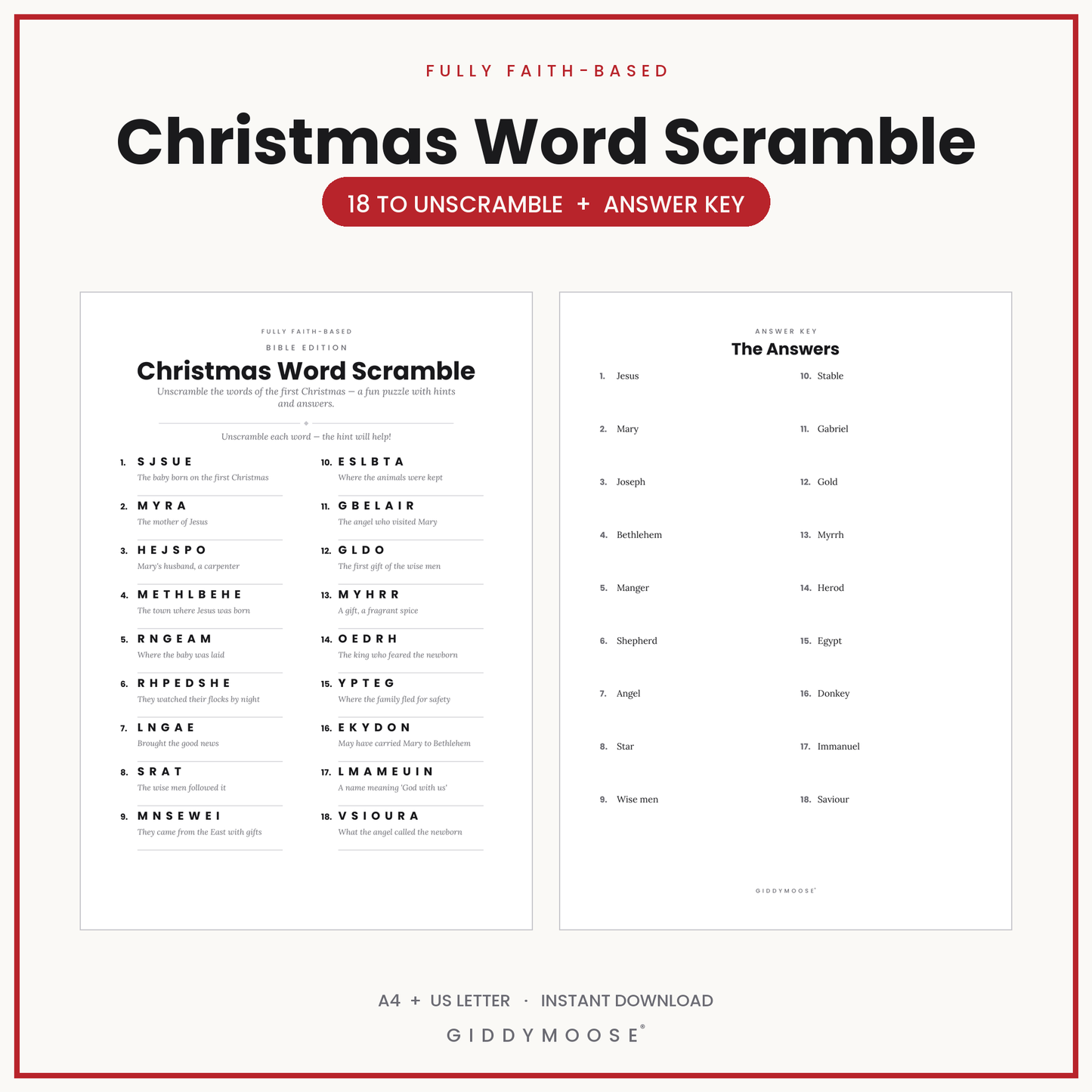 Christmas Word Scramble Printable