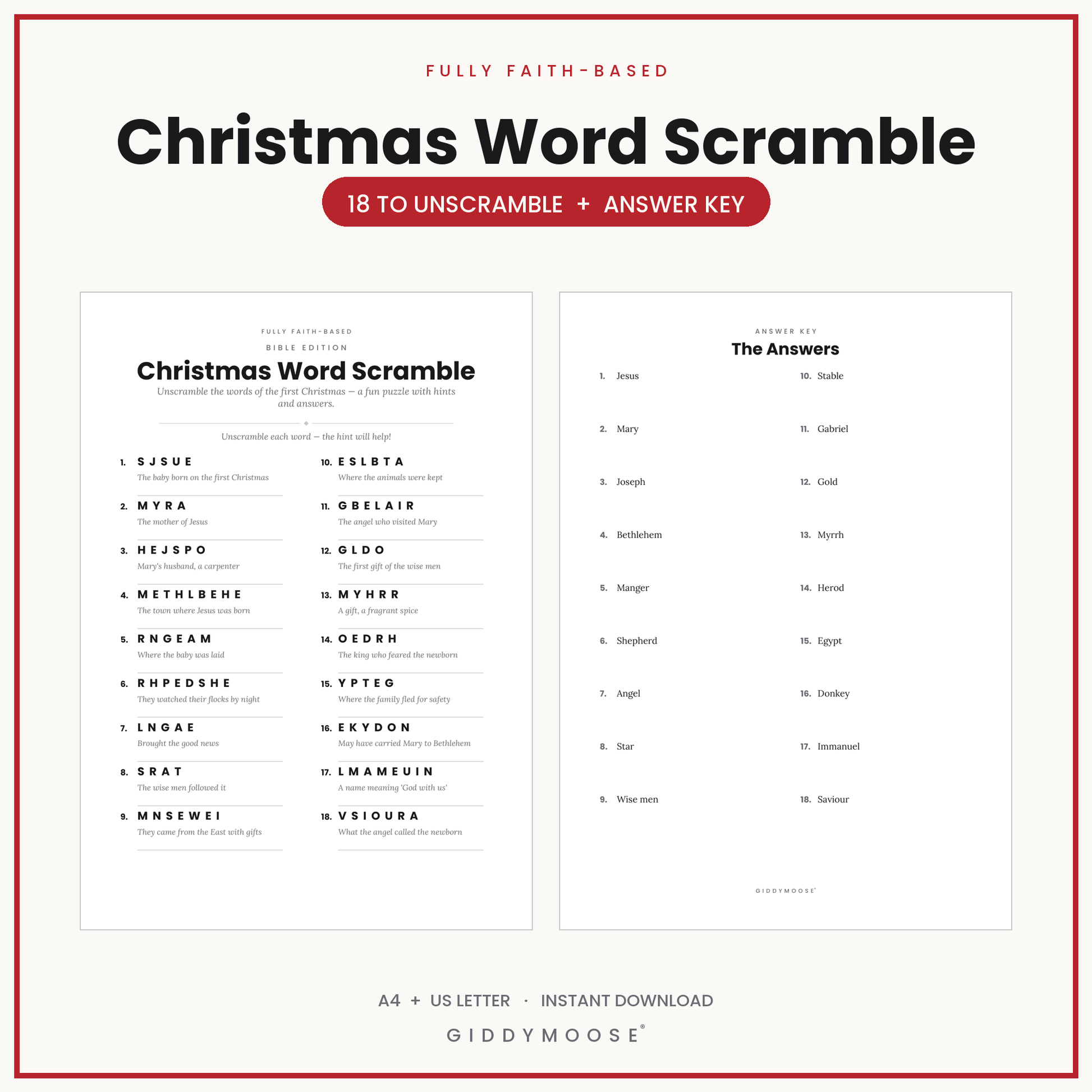 Christmas Word Scramble Printable