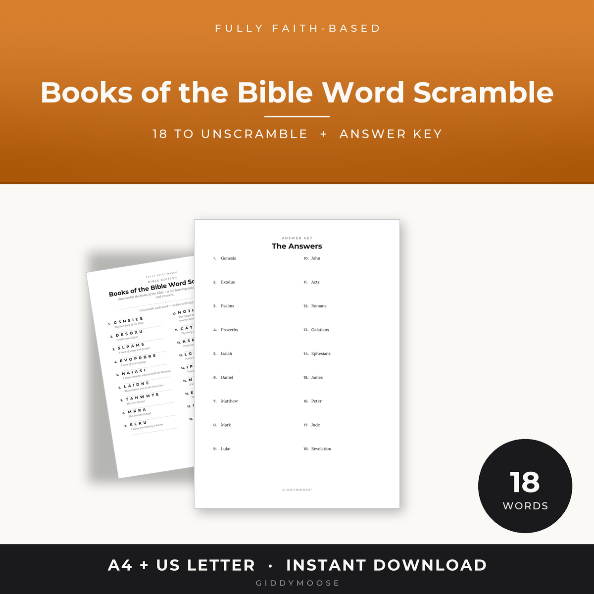 Books of the Bible Word Scramble Printable