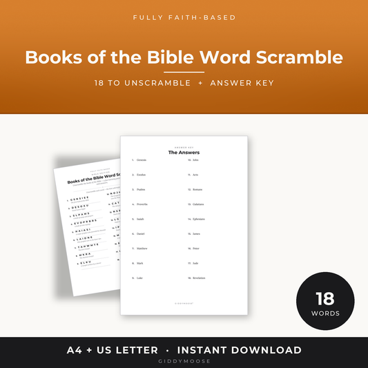 Books of the Bible Word Scramble Printable