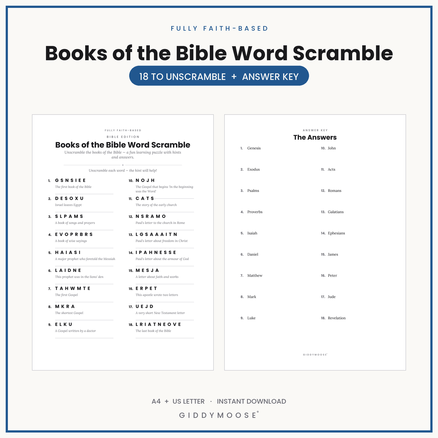 Books of the Bible Word Scramble Printable
