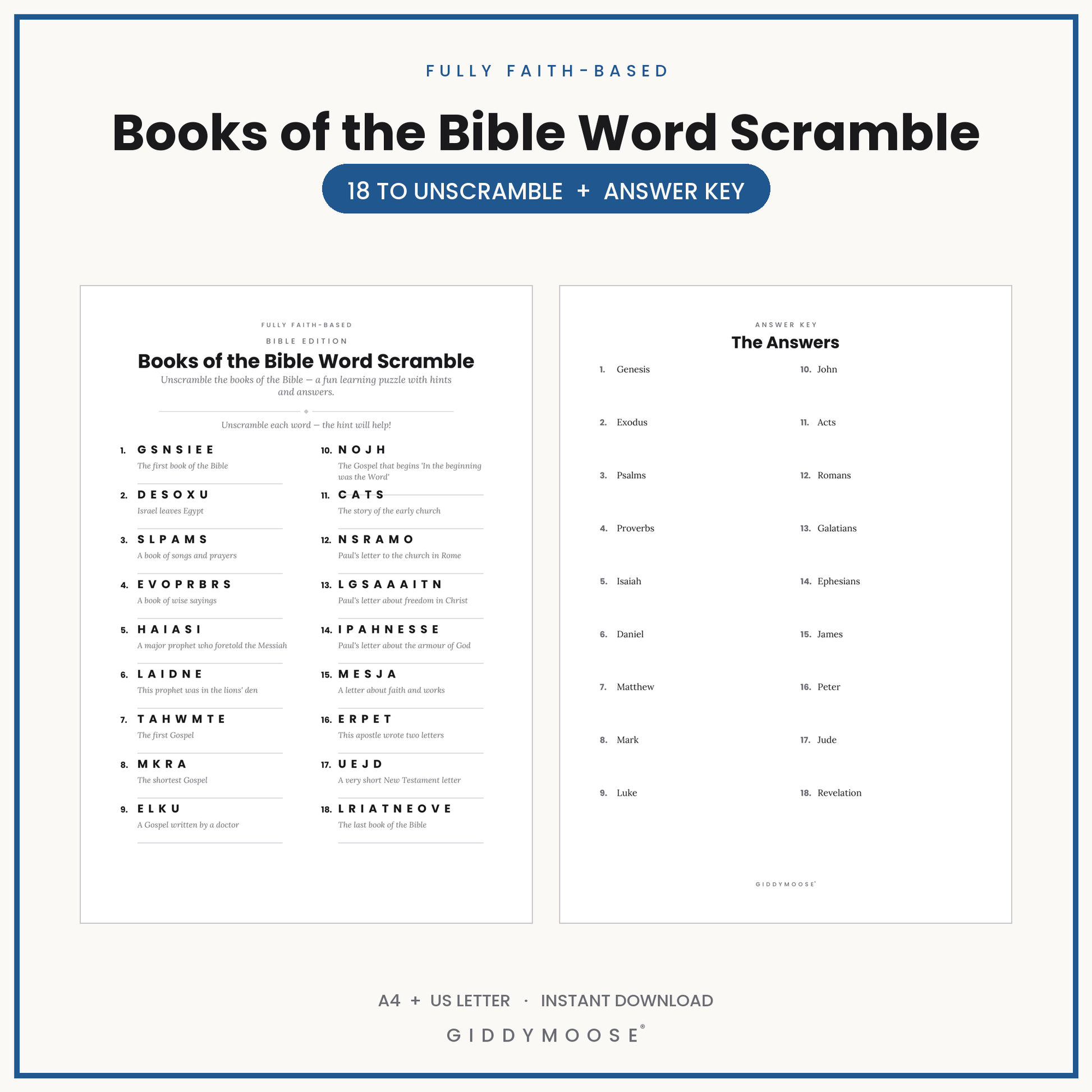 Books of the Bible Word Scramble Printable