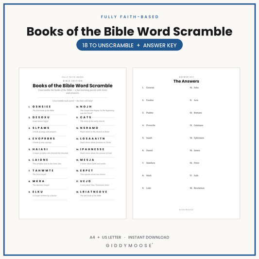 Books of the Bible Word Scramble Printable