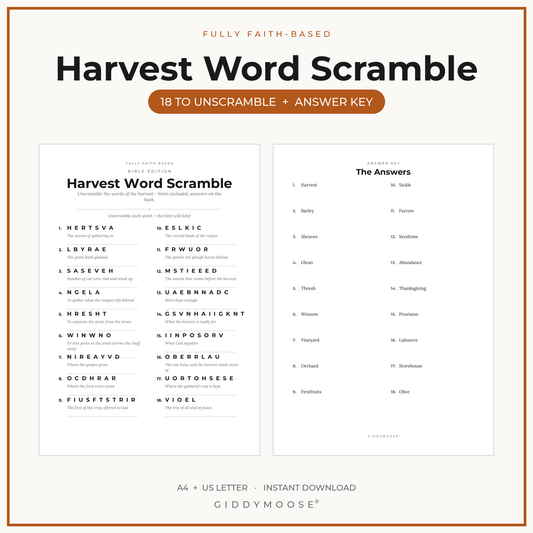 Harvest Word Scramble Printable