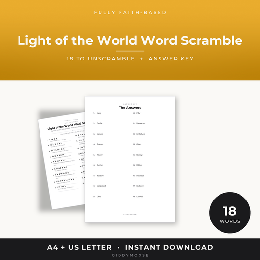 Light of the World Word Scramble Printable