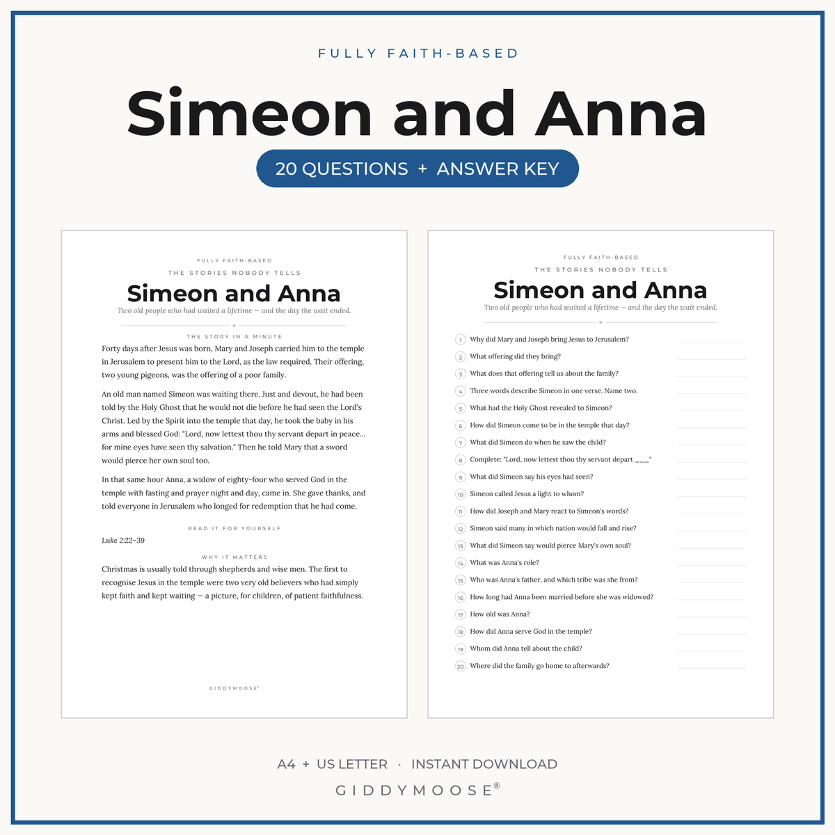 Simeon and Anna Bible Trivia Printable