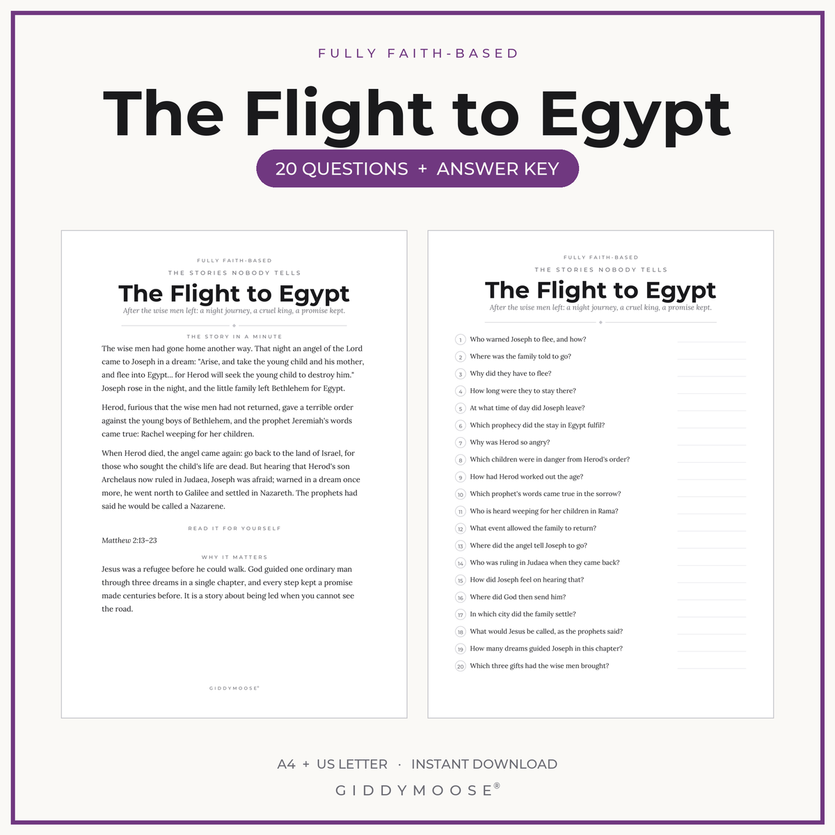 Flight to Egypt Bible Trivia Printable