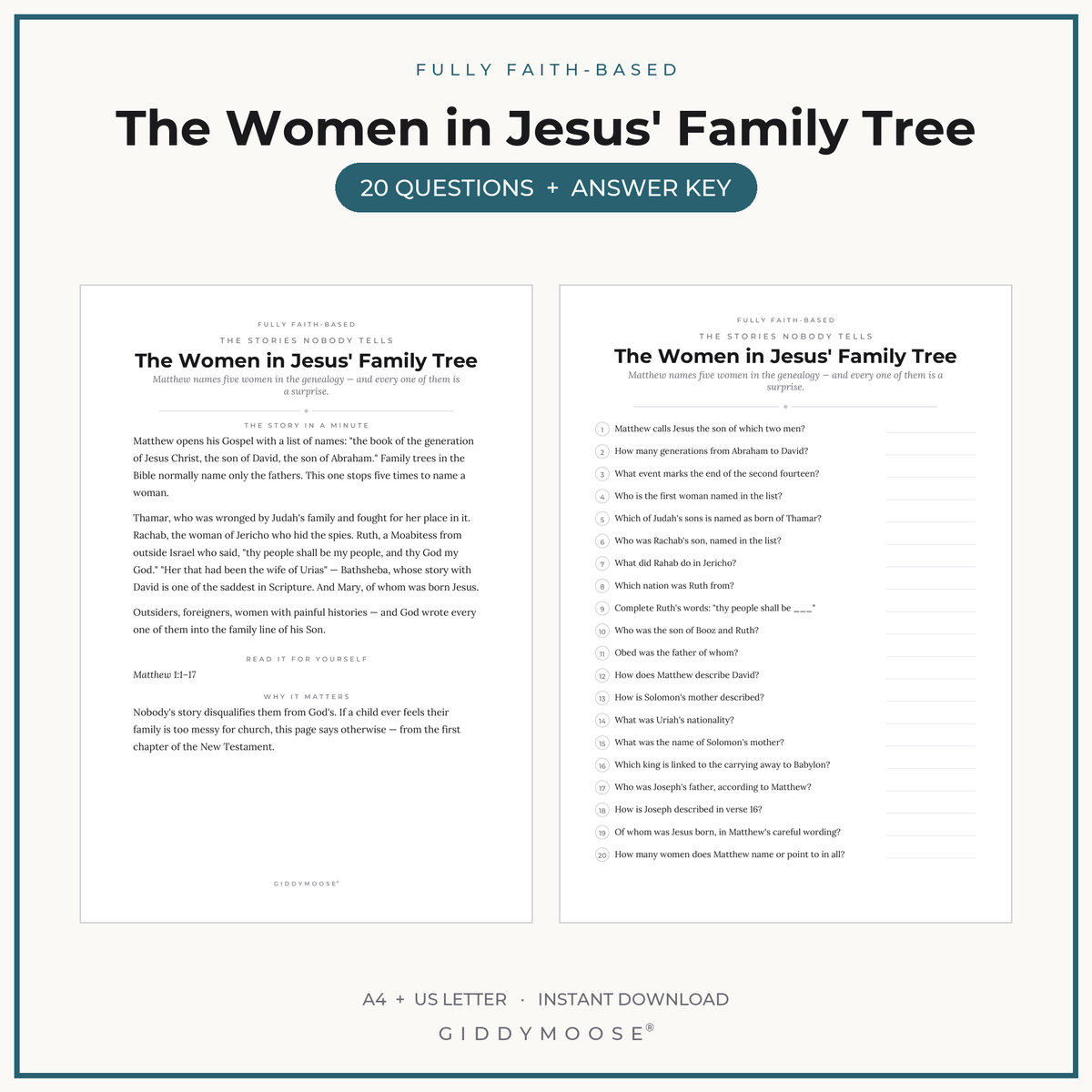 Women in Jesus Family Tree Bible Trivia Printable