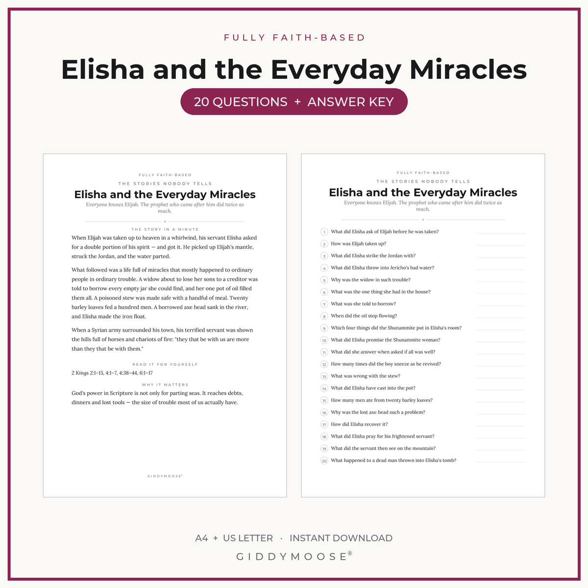 Elisha Bible Trivia Printable