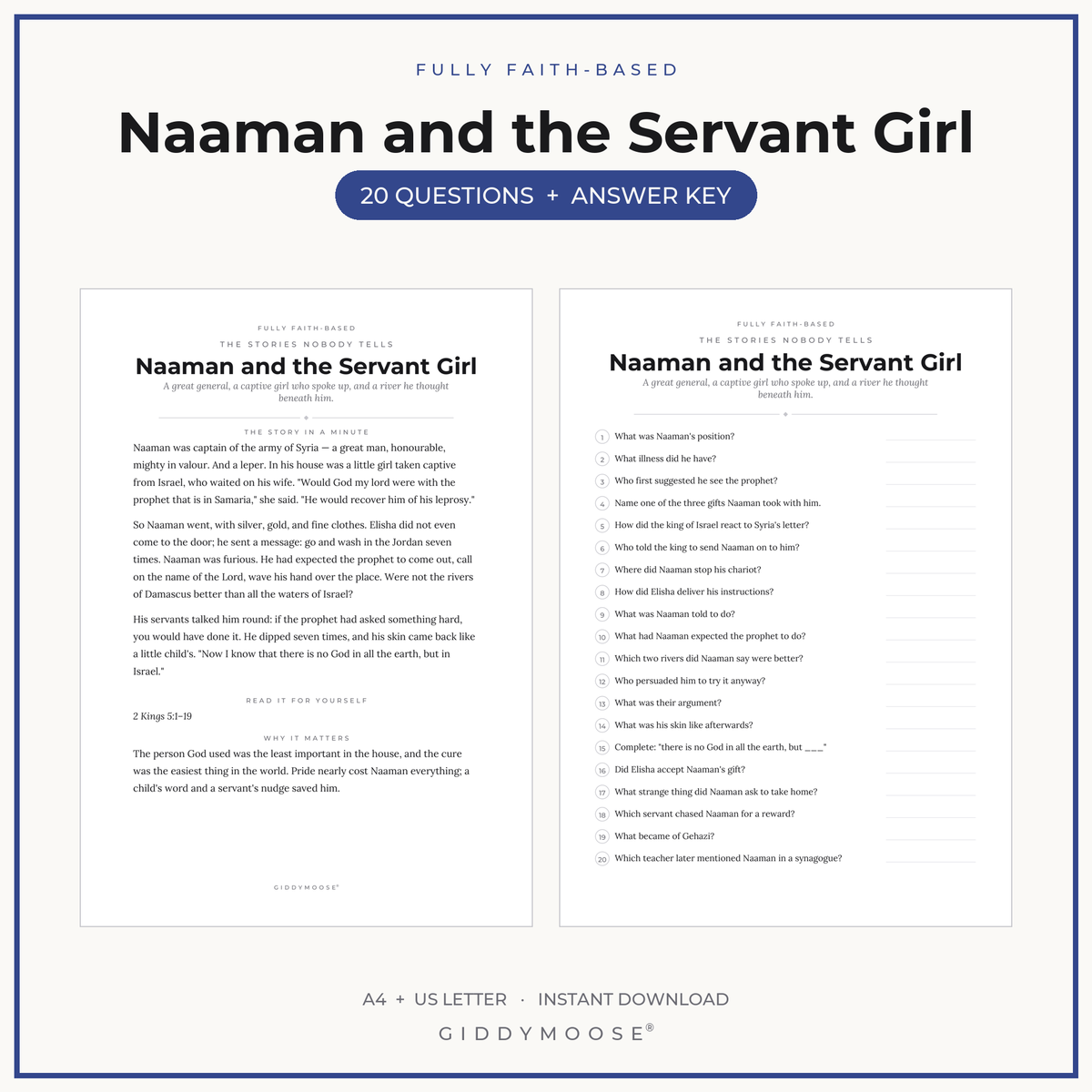 Naaman Bible Trivia Printable