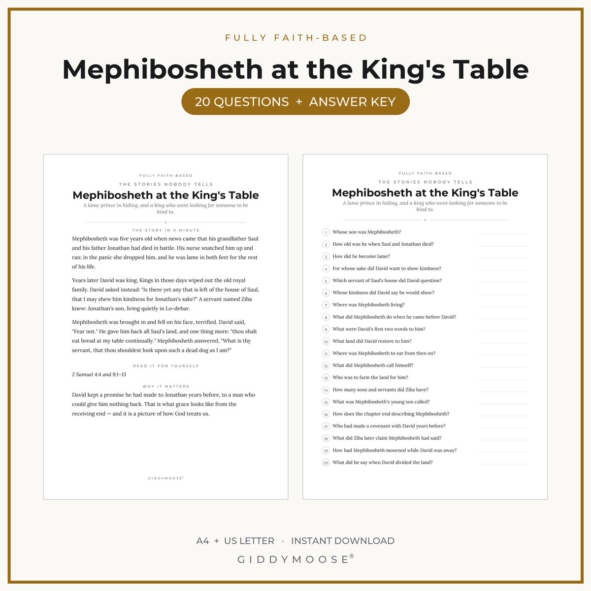 Mephibosheth Bible Trivia Printable