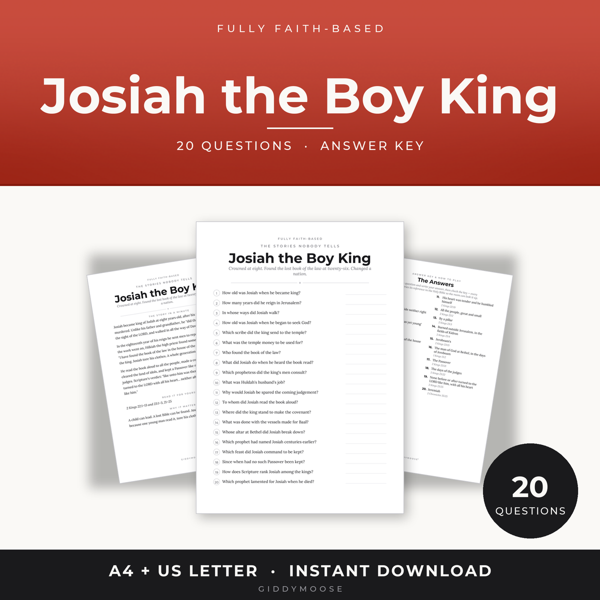 Josiah the Boy King Bible Trivia Printable