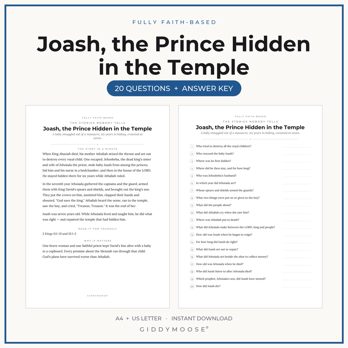 Joash Bible Trivia Printable