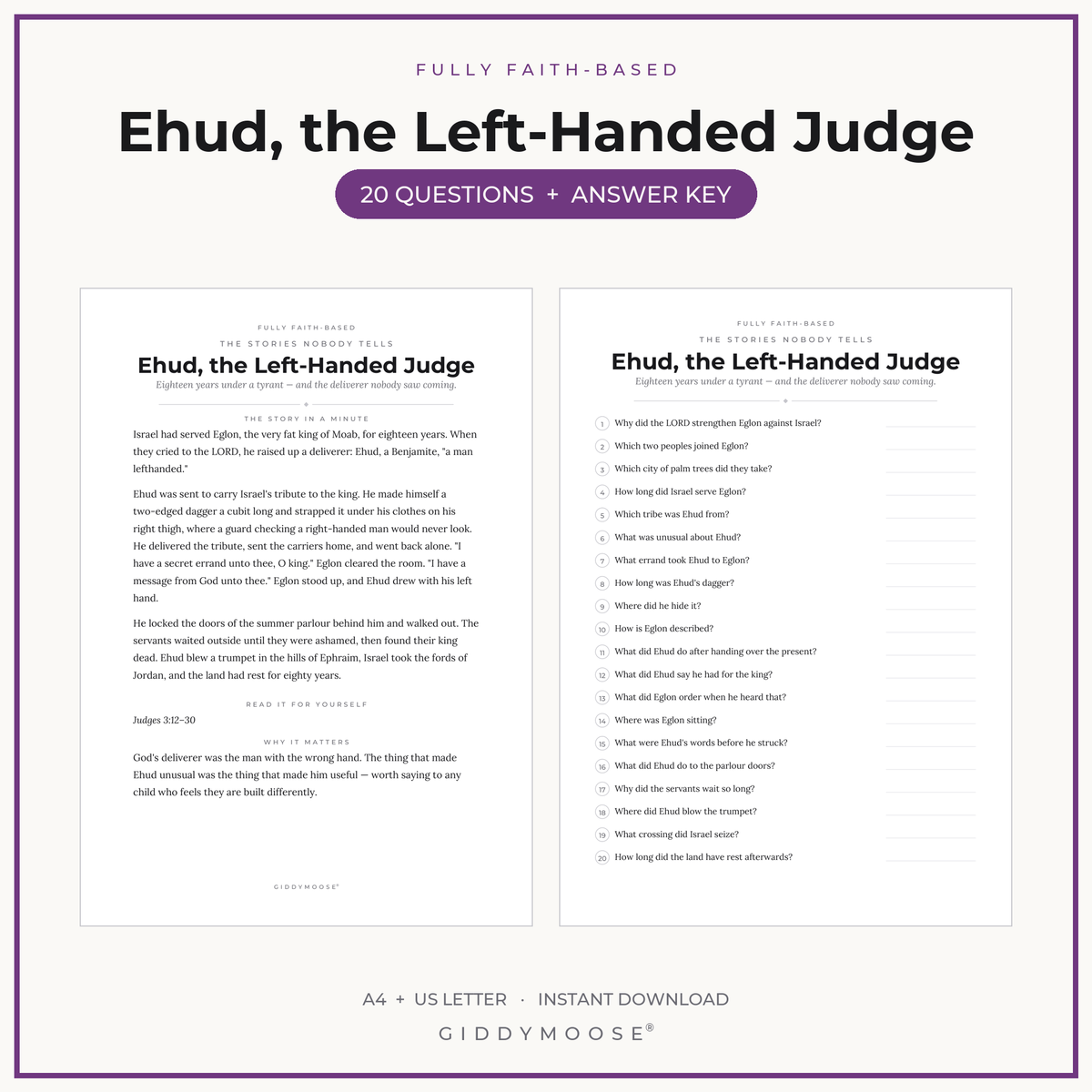 Ehud Bible Trivia Printable