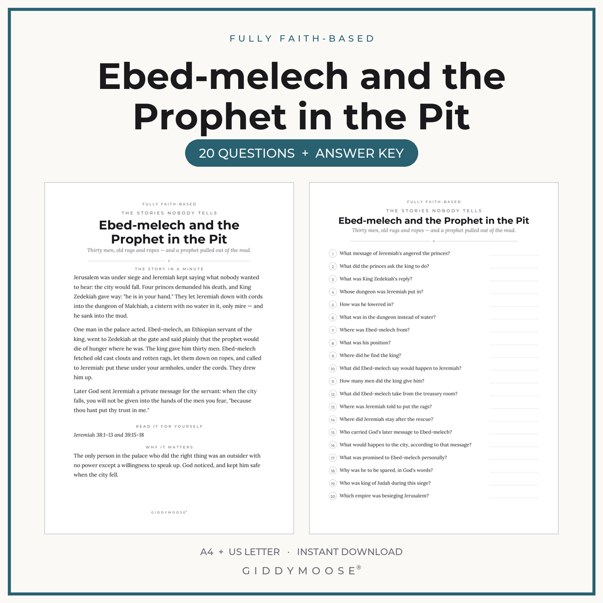 Ebed-melech Bible Trivia Printable