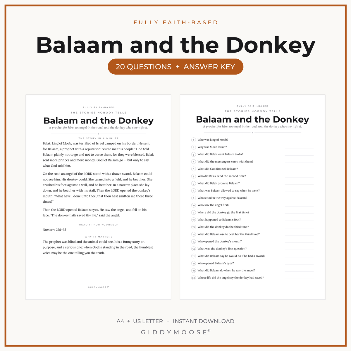 Balaam and the Donkey Bible Trivia Printable