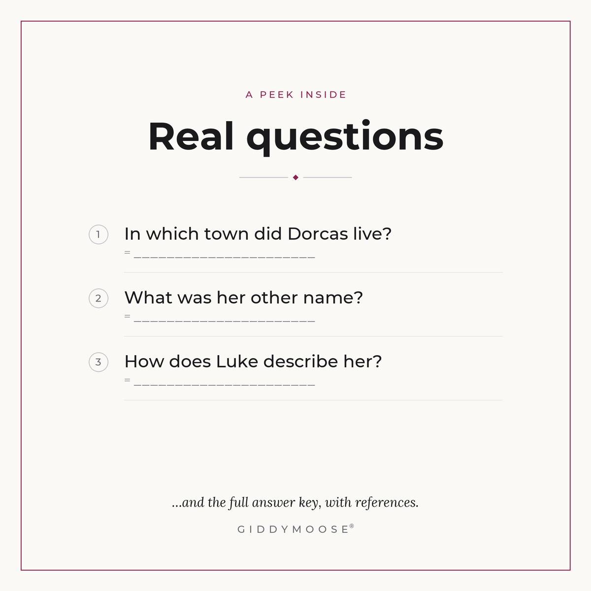 Dorcas Tabitha Bible Trivia Printable — image 3