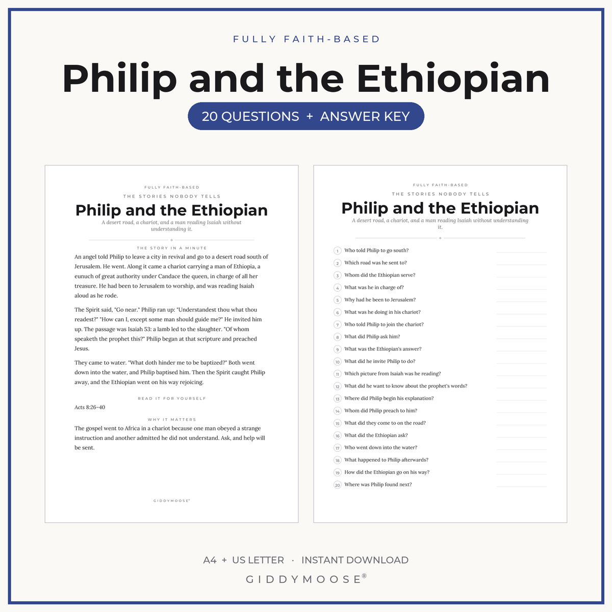 Philip and the Ethiopian Bible Trivia Printable