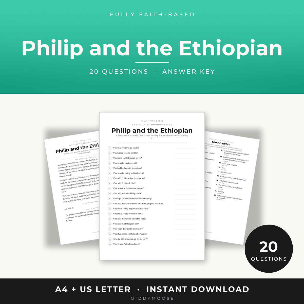 Philip and the Ethiopian Bible Trivia Printable