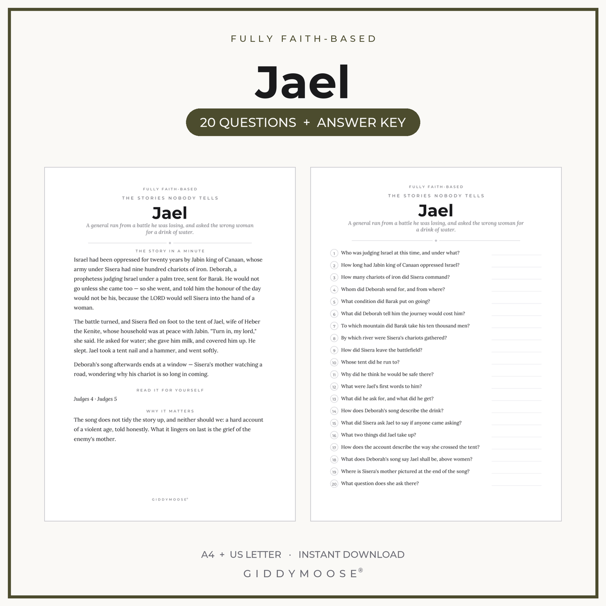Jael Bible Trivia Printable
