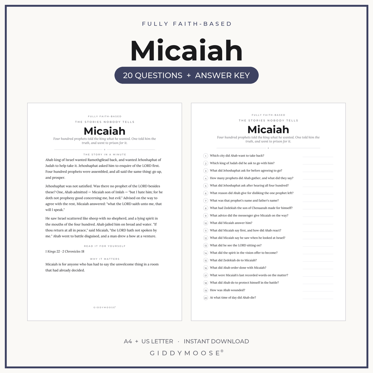 Micaiah Bible Trivia Printable