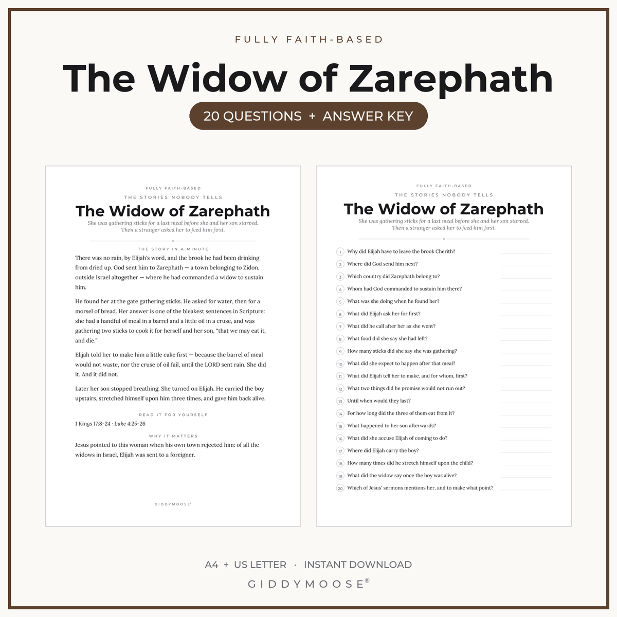 Widow of Zarephath Bible Trivia Printable