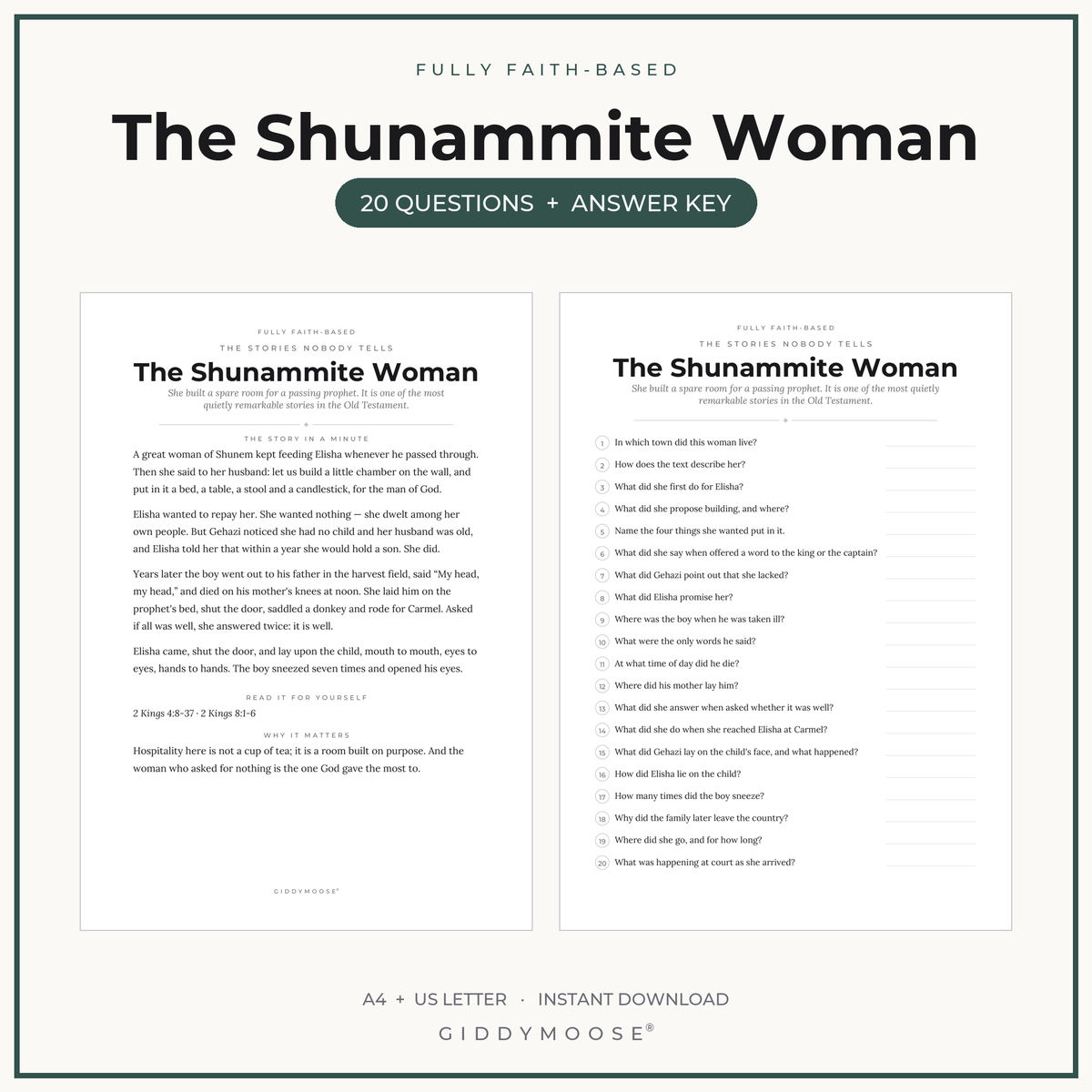 Shunammite Woman Bible Trivia Printable