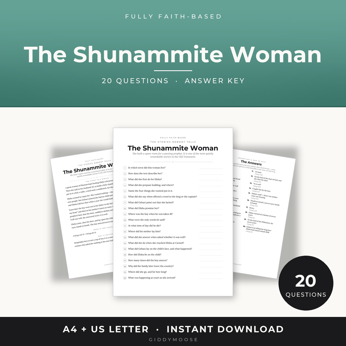 Shunammite Woman Bible Trivia Printable