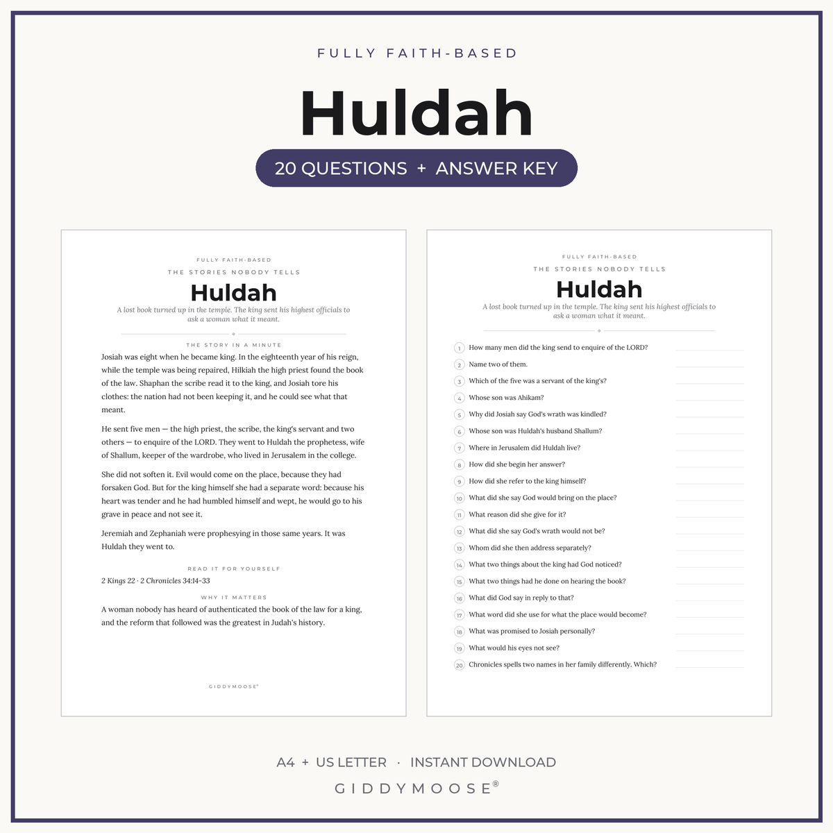 Huldah Bible Trivia Printable