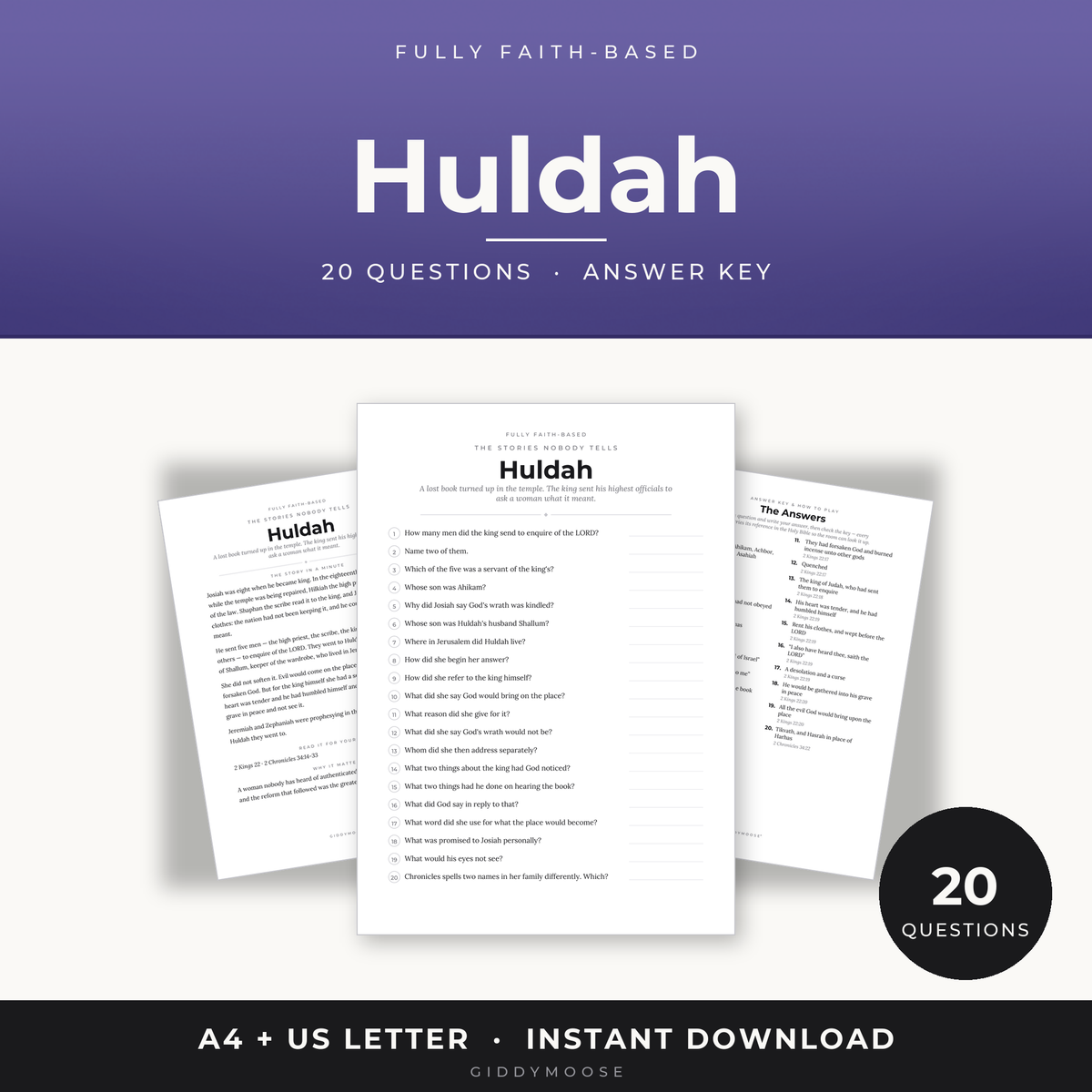 Huldah Bible Trivia Printable