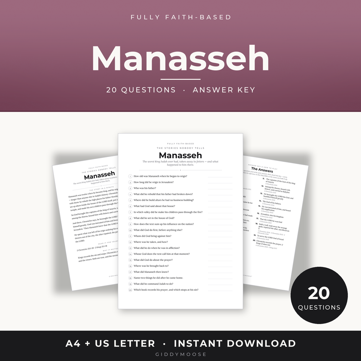 Manasseh Bible Trivia Printable