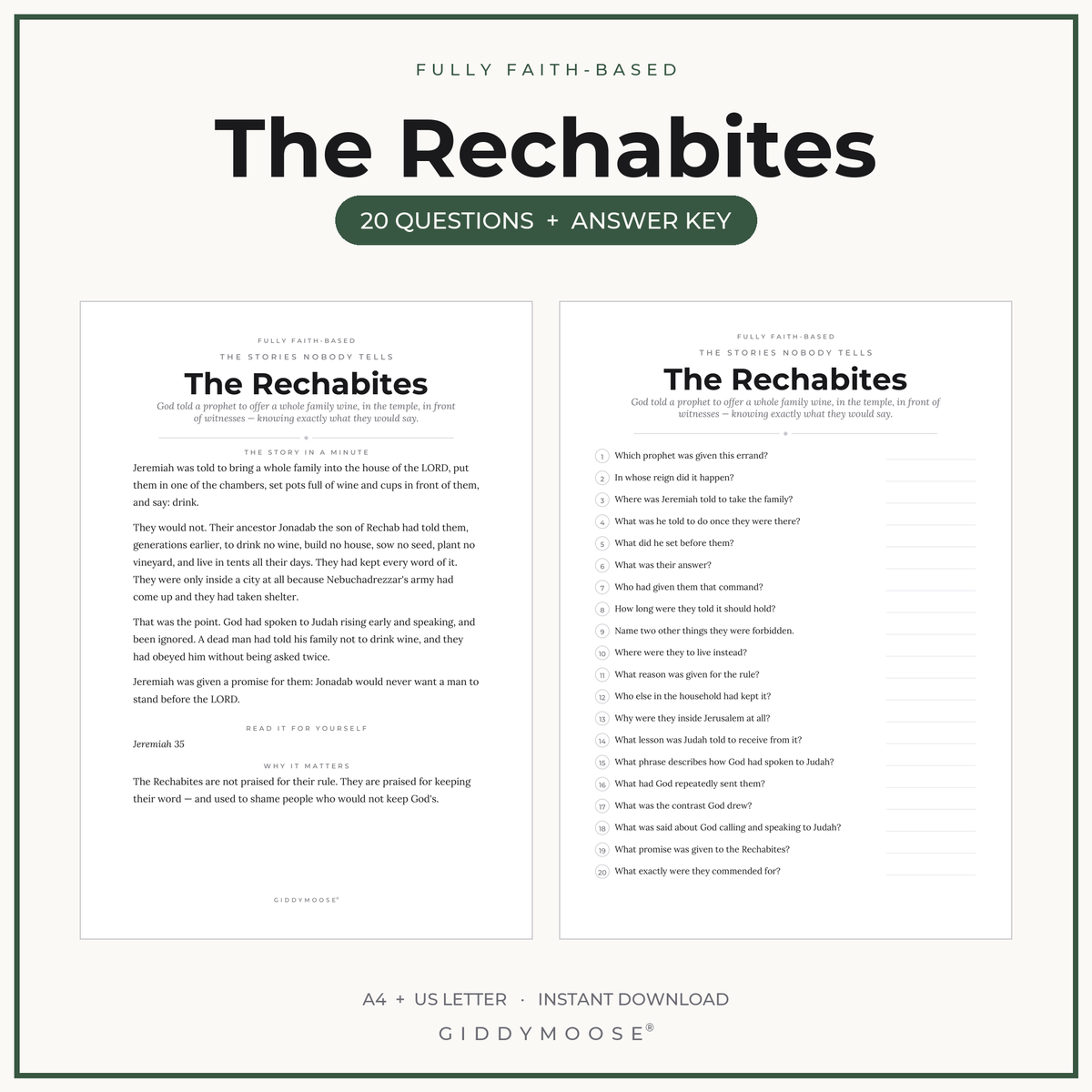 Rechabites Bible Trivia Printable