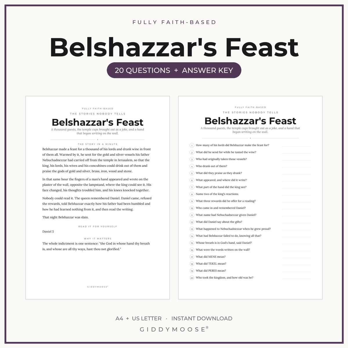 Belshazzar's Feast Bible Trivia Printable